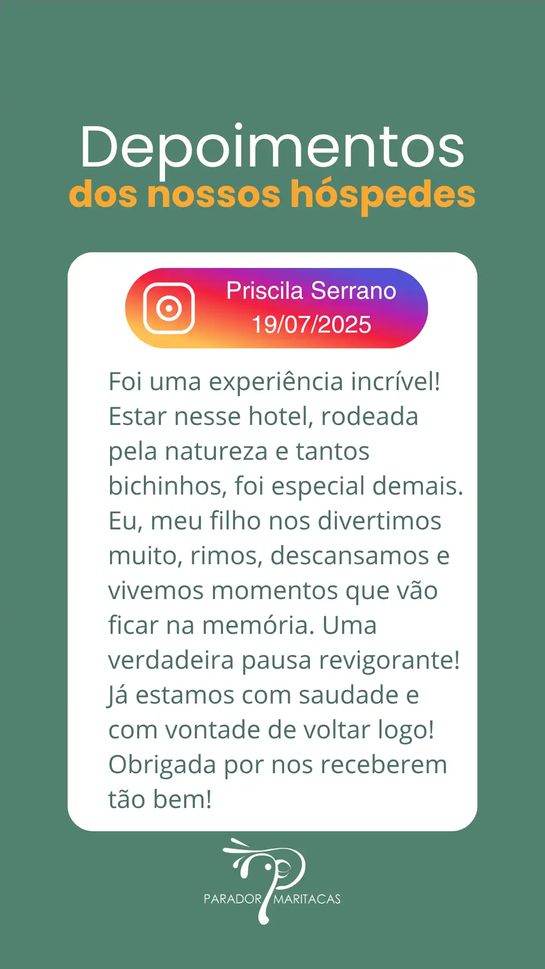 Avaliações e Depoimentos 2 - Hotel Fazenda Parador Maritacas