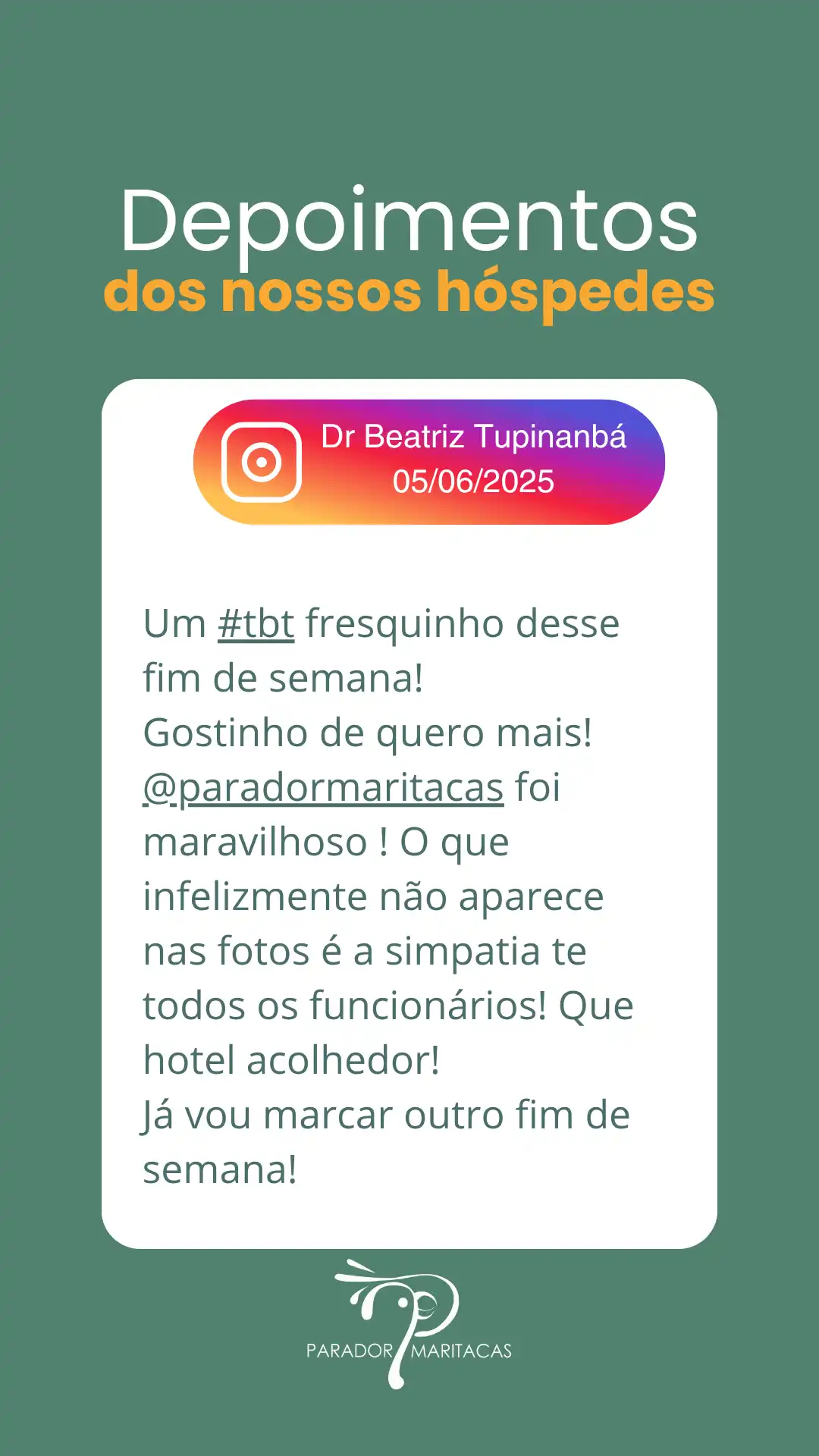 Avaliações e Depoimentos 8 - Hotel Fazenda Parador Maritacas